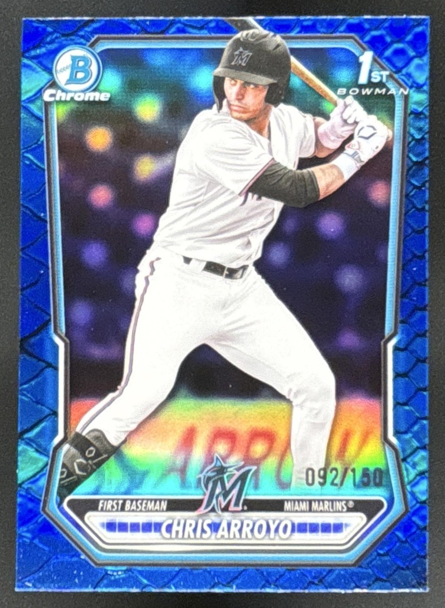 Card image for 2026 Bowman Chris Arroyo Chrome Reptilian Blue Refractor /150 1st Prospect
