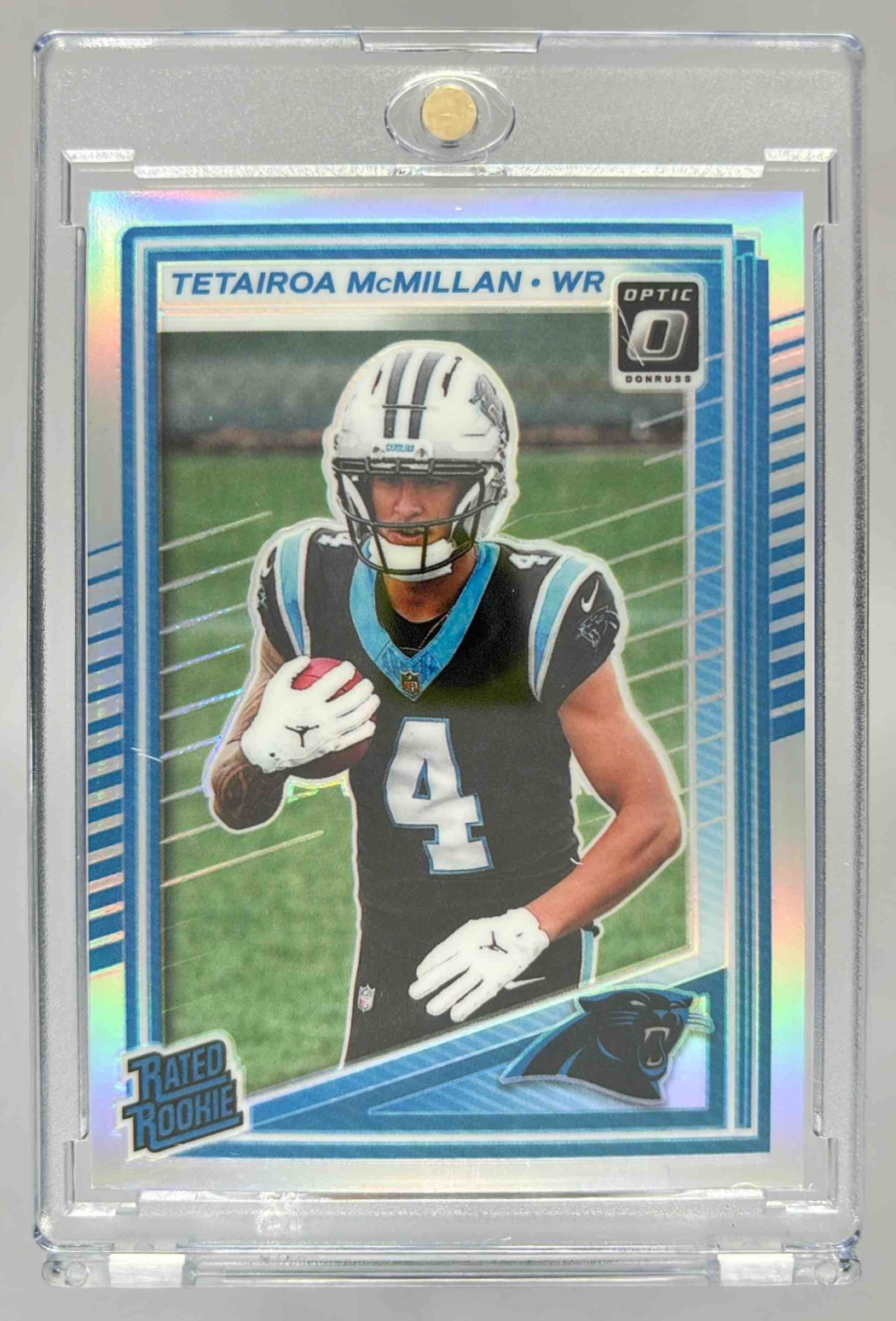 Card image for 2025 Panini Donruss Optic Tetairoa McMillan Rated Rookie Holo Prizm #209 Panthers