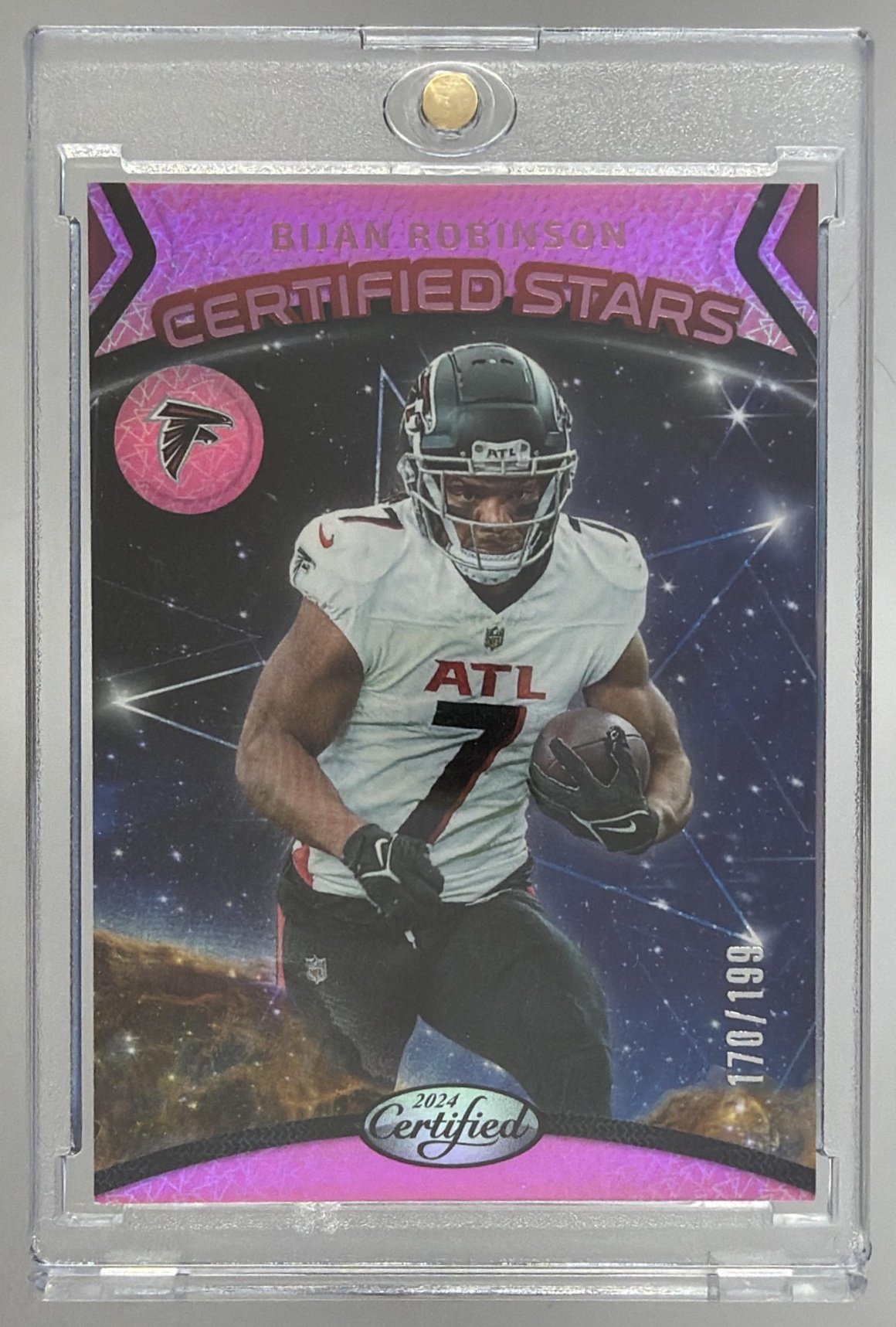 Card image for 2024 Panini Certified Bijan Robinson Stars Pink Mirror /199 #15 Falcons