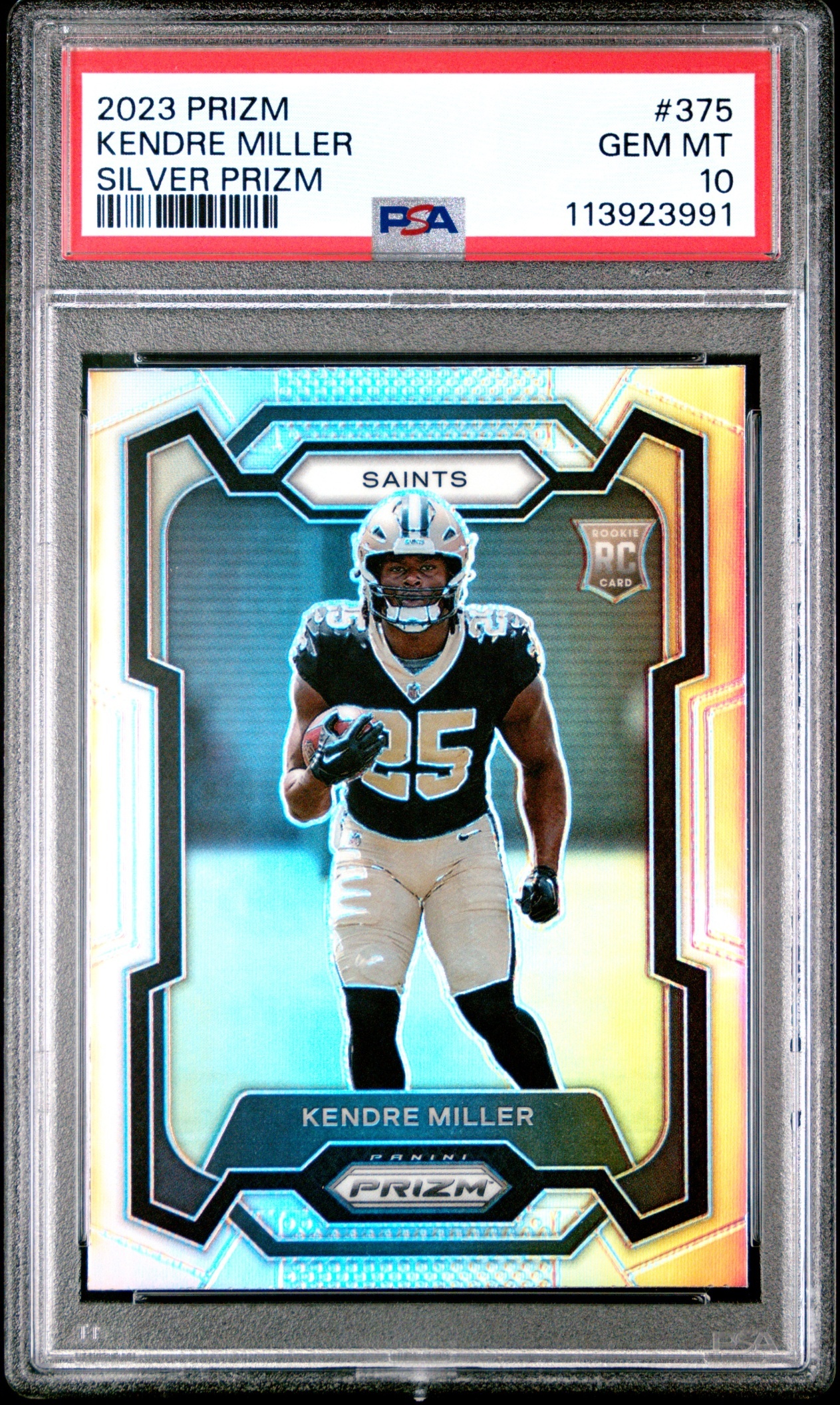 Card image for 2023 Panini Football Prizm Kendre Miller Silver #375 RC New Orleans Saints