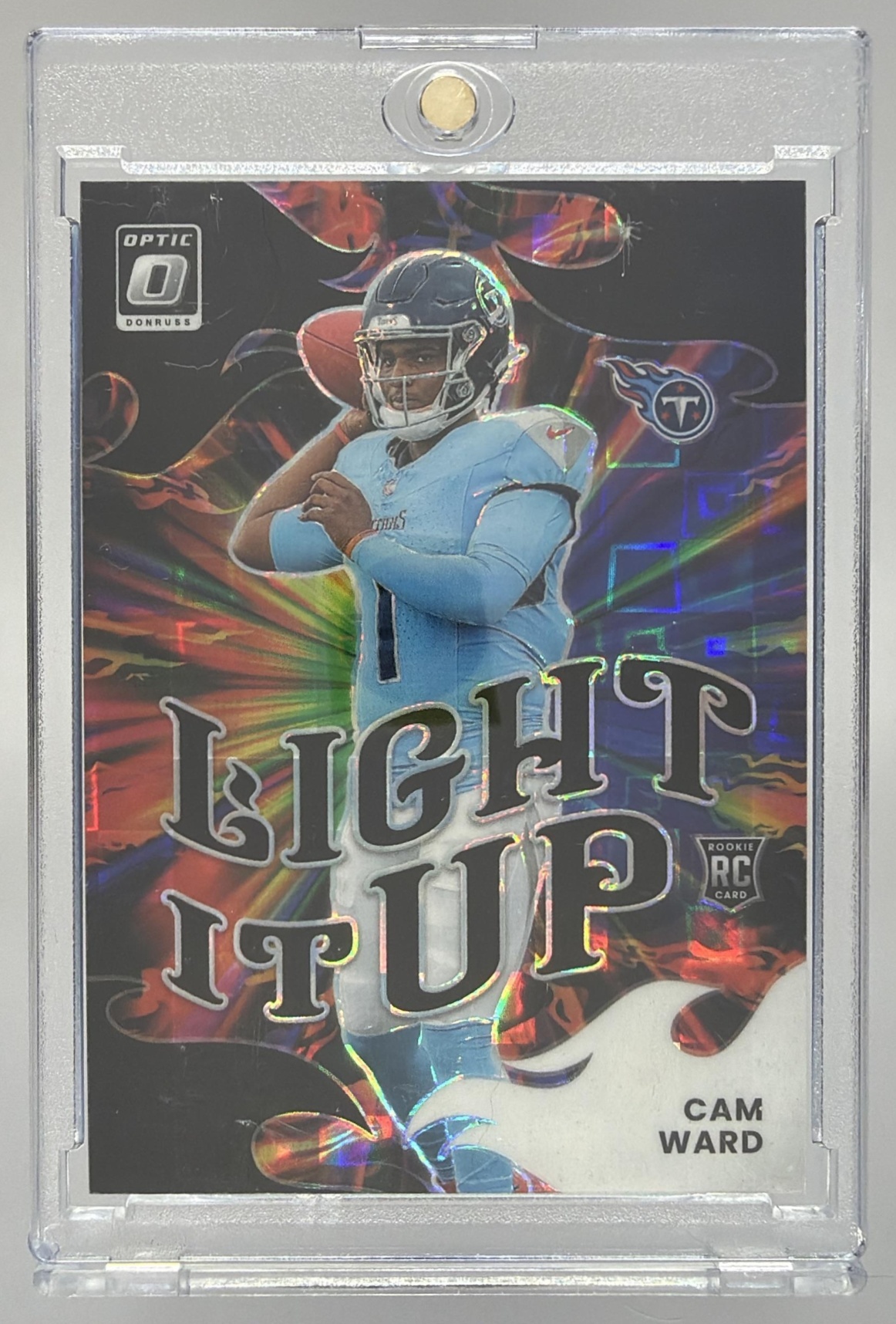 Card image for 2025 Panini Donruss Optic Cam Ward Rookie Recruits Black Pandora Prizm /149 #1 RC Titans