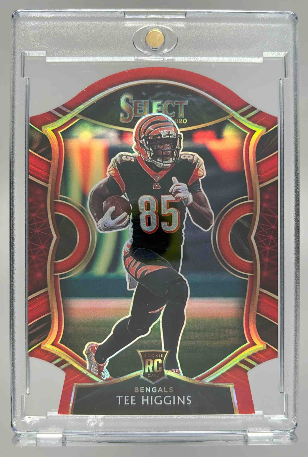 Card image for 2020 Panini Select Tee Higgins Red Prizm Die Cut #60 RC Concourse Bengals