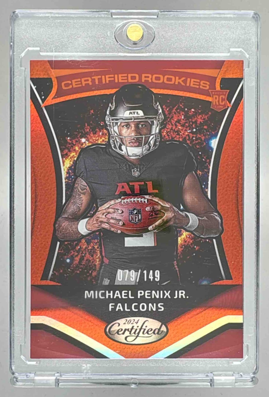 Card image for 2024 Panini Certified Michael Penix Jr. Rookies Orange Mirror /149 #9 RC Falcons