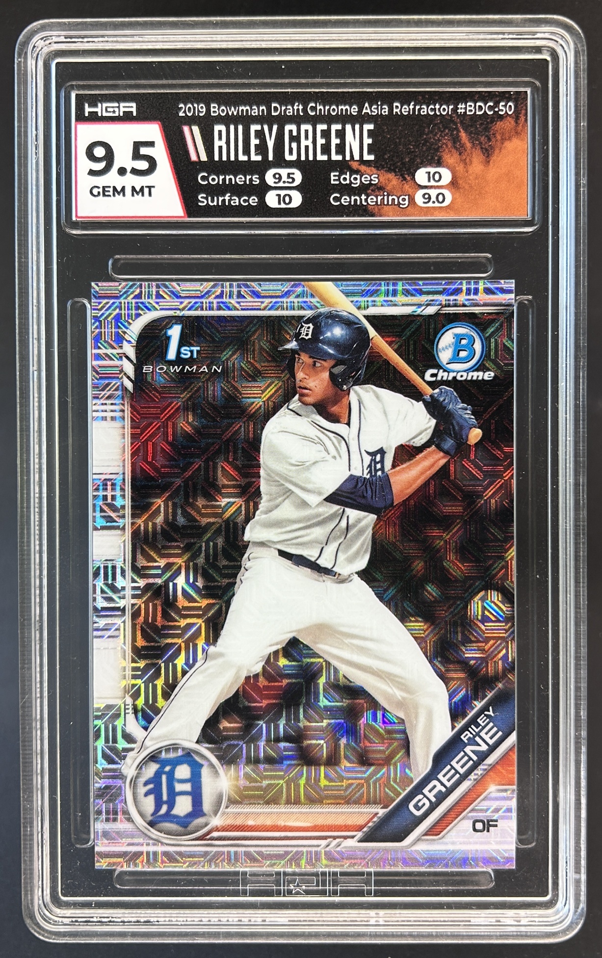 Card image for 2019 BOWMAN DRAFT RILEY GREENE #BDC-50 CHROME ASIA MOJO REFRACTOR HGA 9.5 GEM MINT
