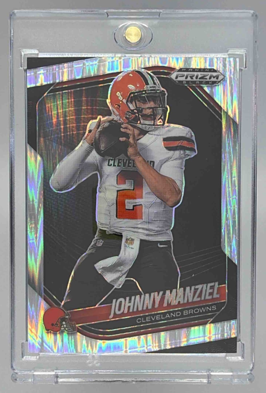 Card image for 2025 Panini Football Prizm Black Johnny Manziel Skewed /249 #33 Cleveland Browns