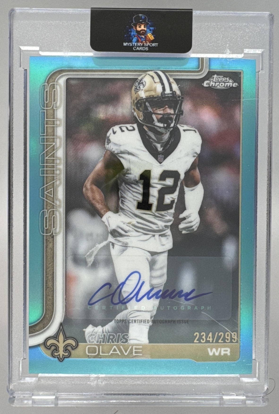 Card image for 2025 Topps Chrome Chris Olave Auto Teal Refractor /299 #BA-CO Saints