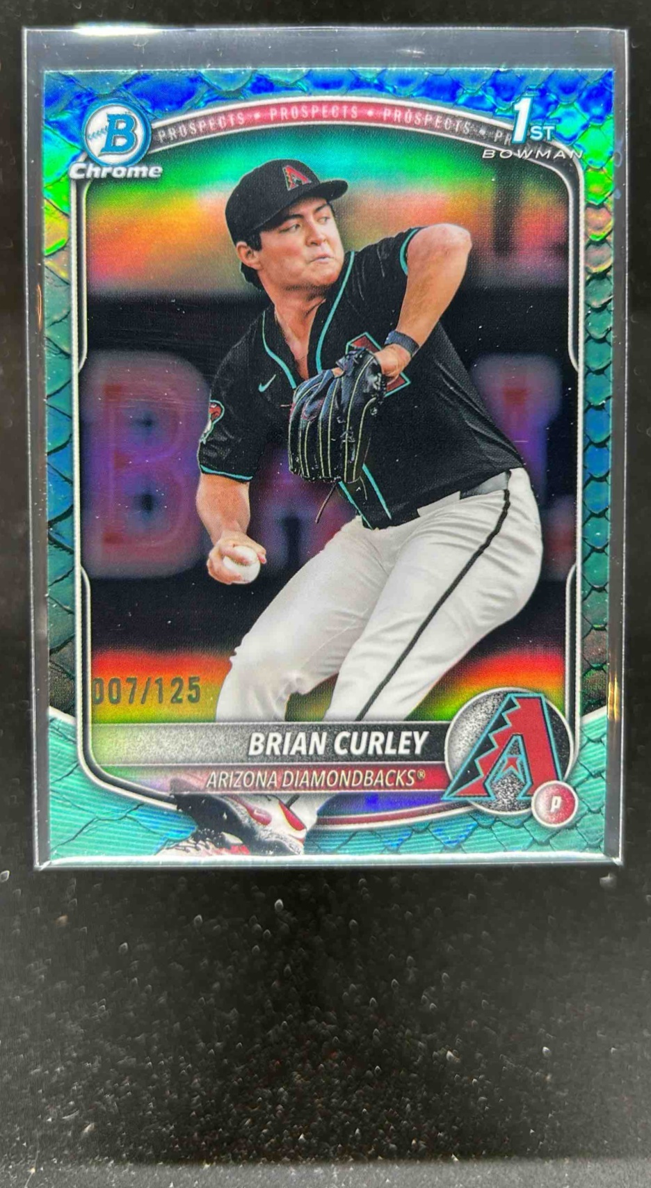 Card image for Brian Curley 2025 Bowman Draft Chrome Aqua Reptilian Refractor /125