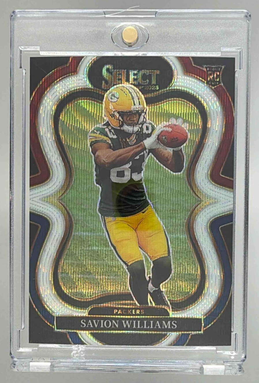 Card image for 2025 Panini Select Savion Williams Suite Level Gold Prizm /10 #367 RC Packers