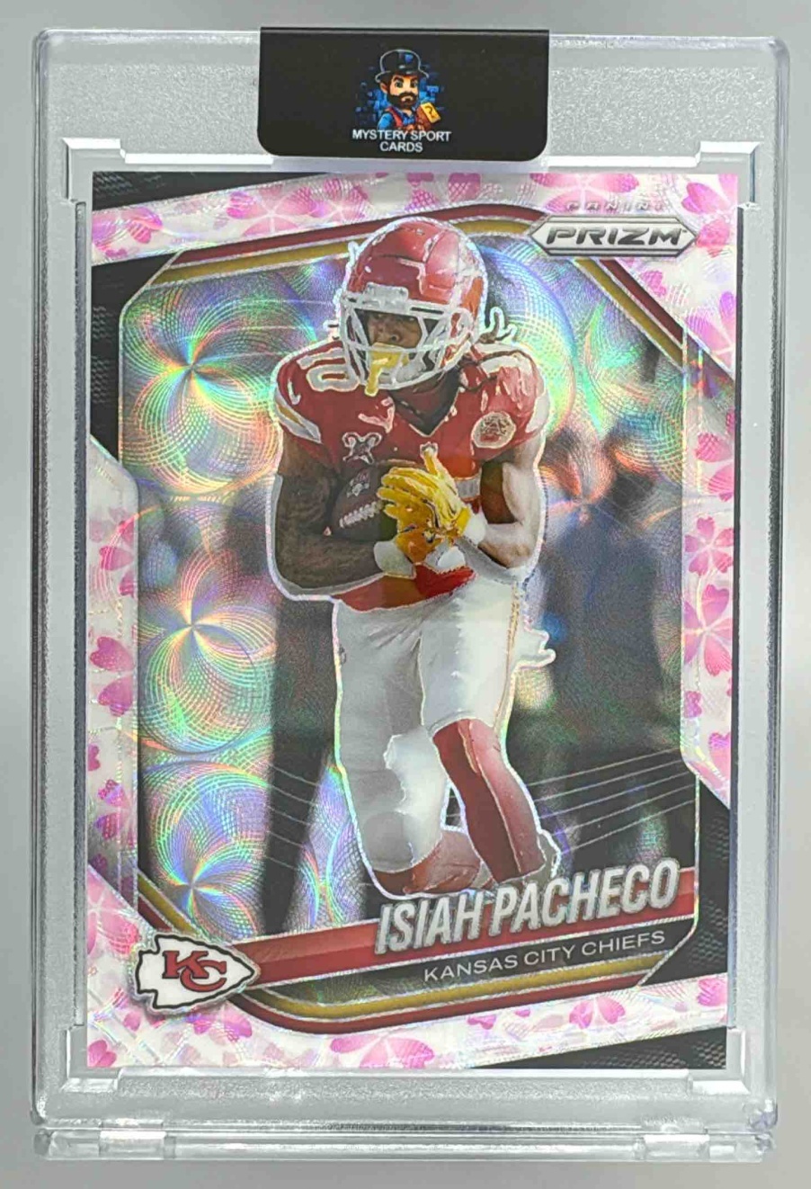 Card image for 2025 Panini Prizm Isiah Pacheco Purple Shimmer /15 #126 Chiefs