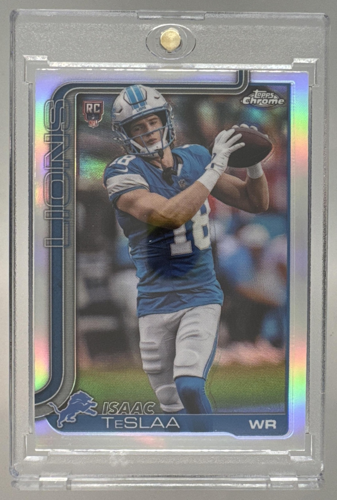 Card image for 2025 Topps Football Chrome Isaac TeSlaa Rookie Refractor #320 RC Detroit Lions