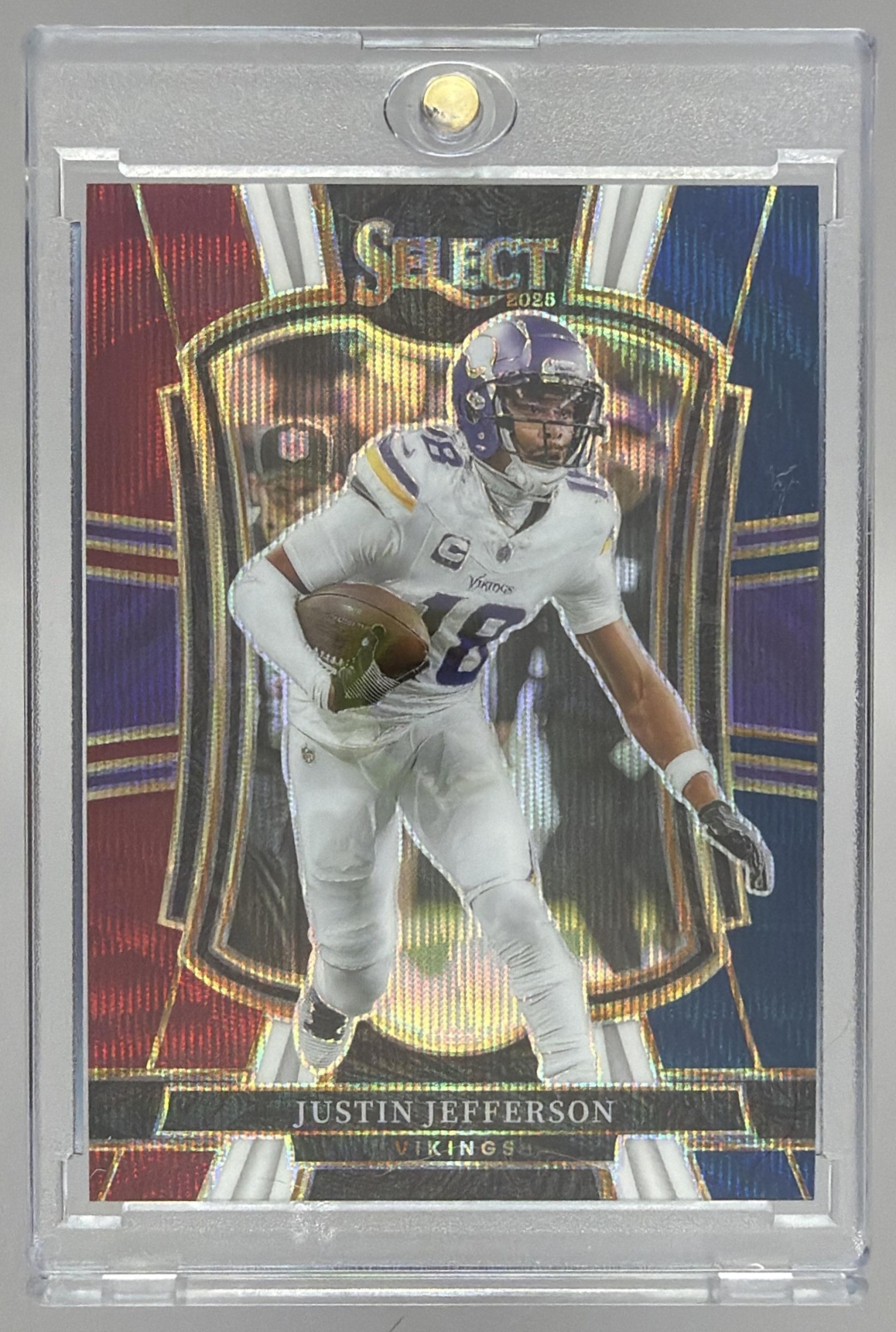 Card image for 2025 Panini Select Justin Jefferson Premier Level Tri-Color Prizm /299 #163 Vikings