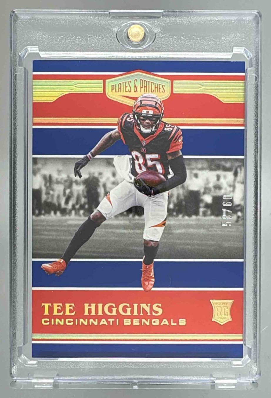 Card image for 2020 Panini Football Plates & Patches Tee Higgins /99 #168 RC Cincinnati Bengals