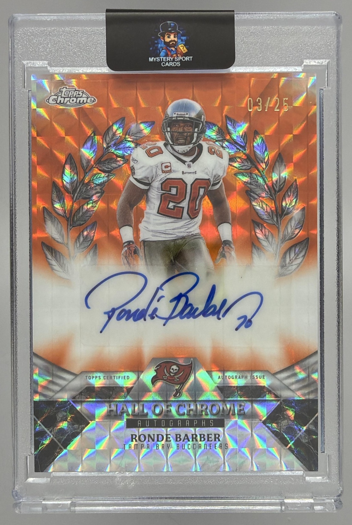 Card image for 2025 Topps Chrome Ronde Barber Hall of Auto Orange Geometric Refractor /25 #HOCA-RB Buccaneers