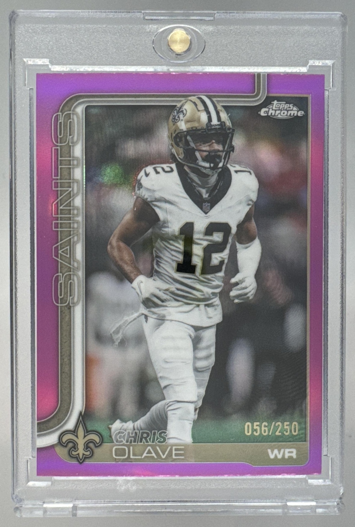 Card image for 2025 Topps Chrome Chris Olave Pink Wave Refractor /250 #216 Saints