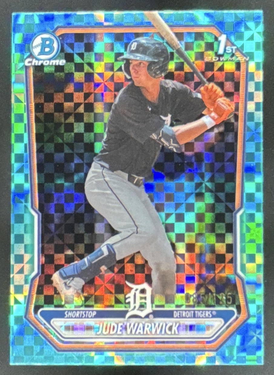 Card image for Jude Warwick 2026 Bowman Aqua X-Fractor /125 Chrome Prospects Detroit Tigers