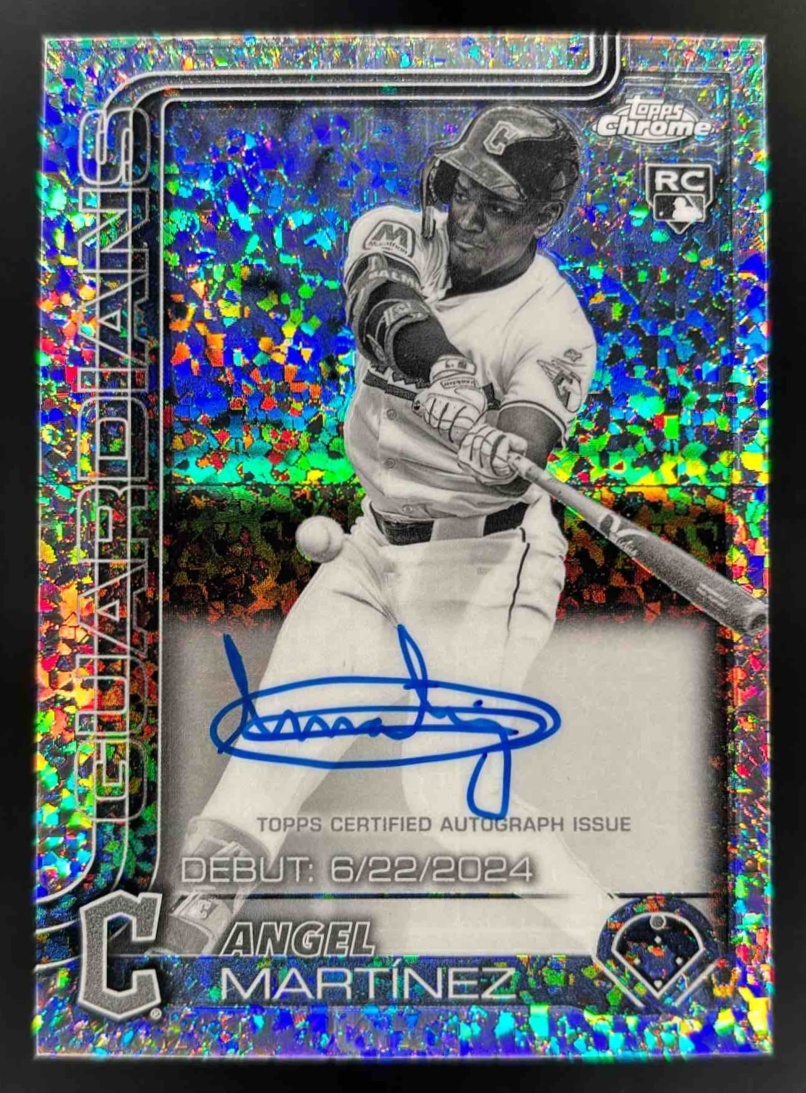 Card image for 2025 Topps Chrome Update Angel Martinez RC Debut Black & White Mini Diamond Auto
