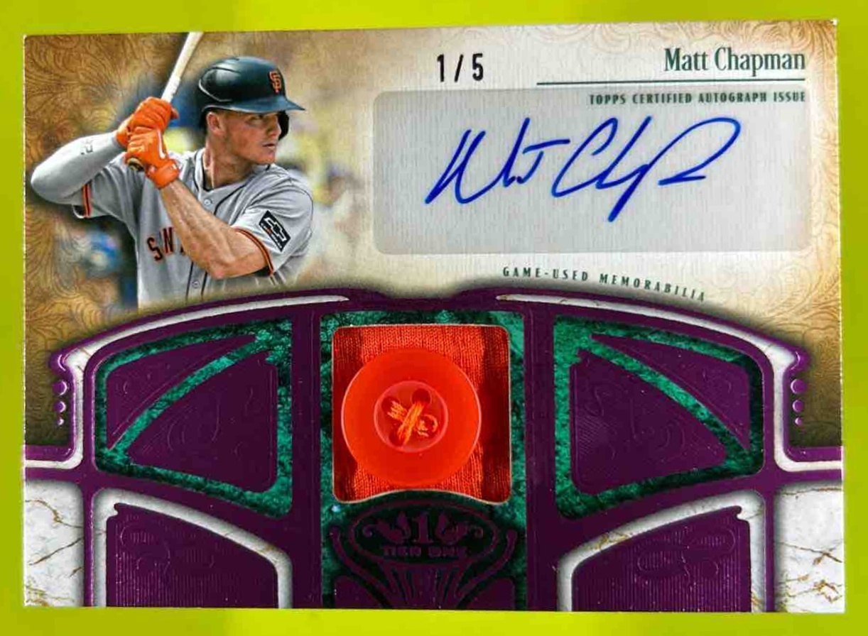 Card image for Matt Chapman 2026 Topps Tier One Auto Relic Button /5