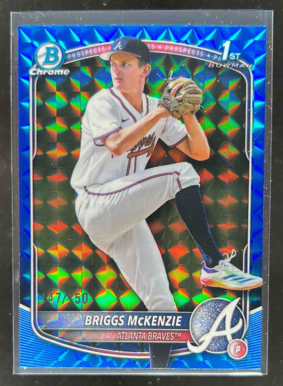 Card image for Briggs McKenzie 2025 Bowman Draft Chrome Blue Geometric Refractor /150