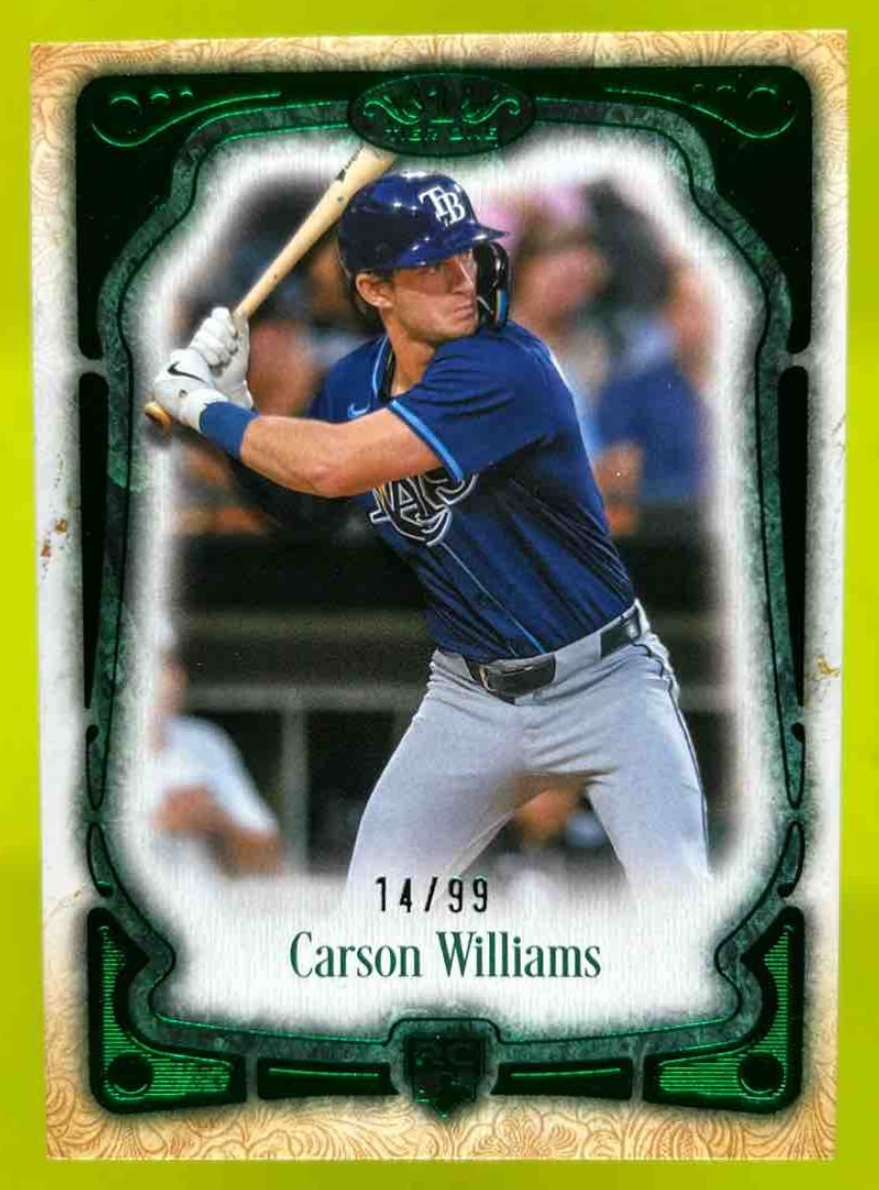 Card image for Carson Williams 2026 Topps Baseball Tier One 3 Green Foil /99 Tampa Bay Rays
