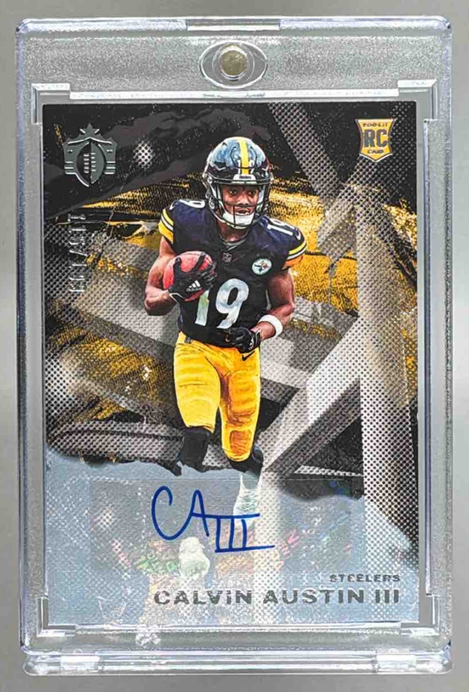 Card image for 2022 Panini Chronicles Calvin Austin III Gridiron Kings Signatures Blue /75 #GK-27 RC Auto Steelers