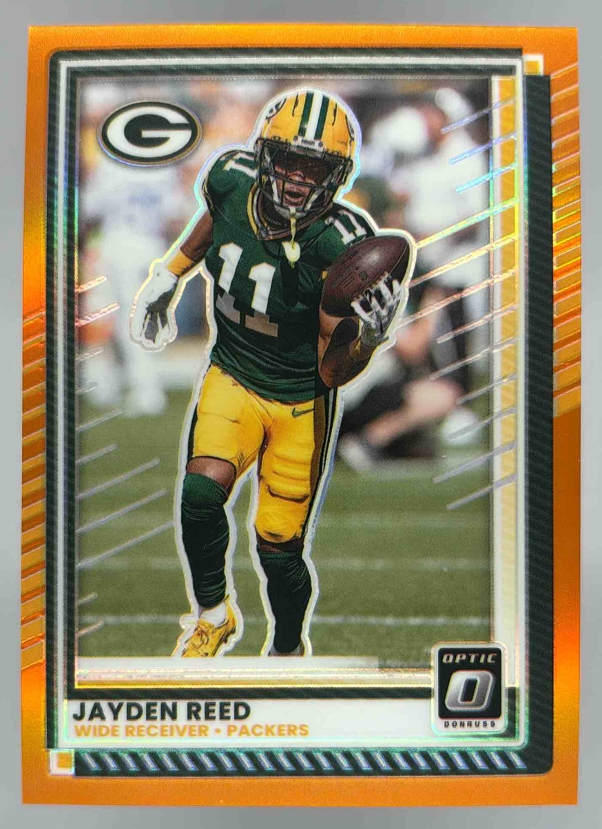 Card image for 2025 Panini Donruss Optic Jayden Reed Orange Prizm /299 #41 Packers