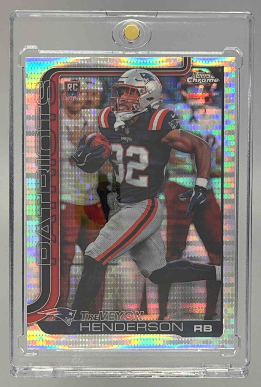 Card image for 2025 Topps Chrome TreVeyon Henderson Rookie #328 RC Patriots