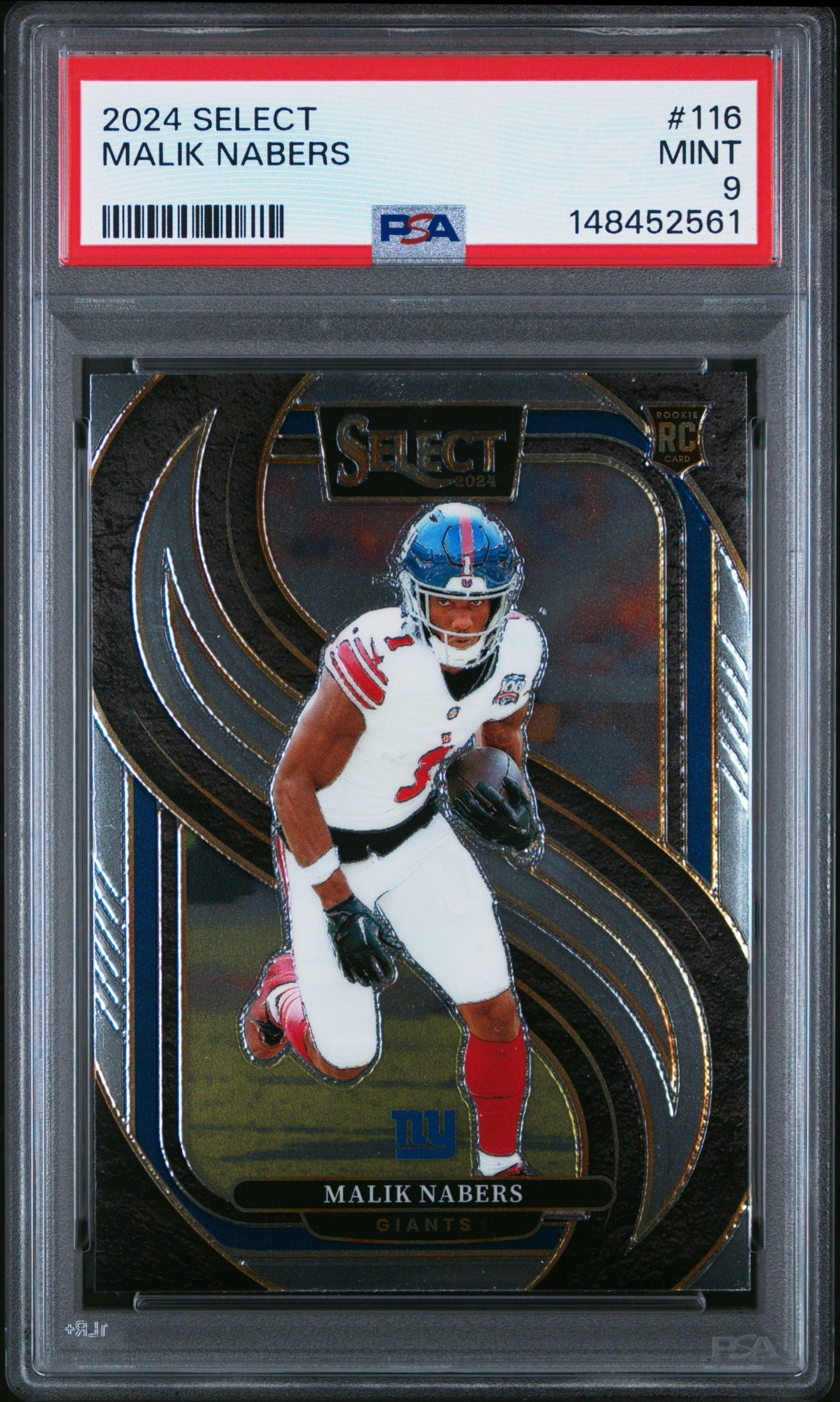 Card image for 2024 Panini Football Select Malik Nabers Premier #116 RC New York Giants