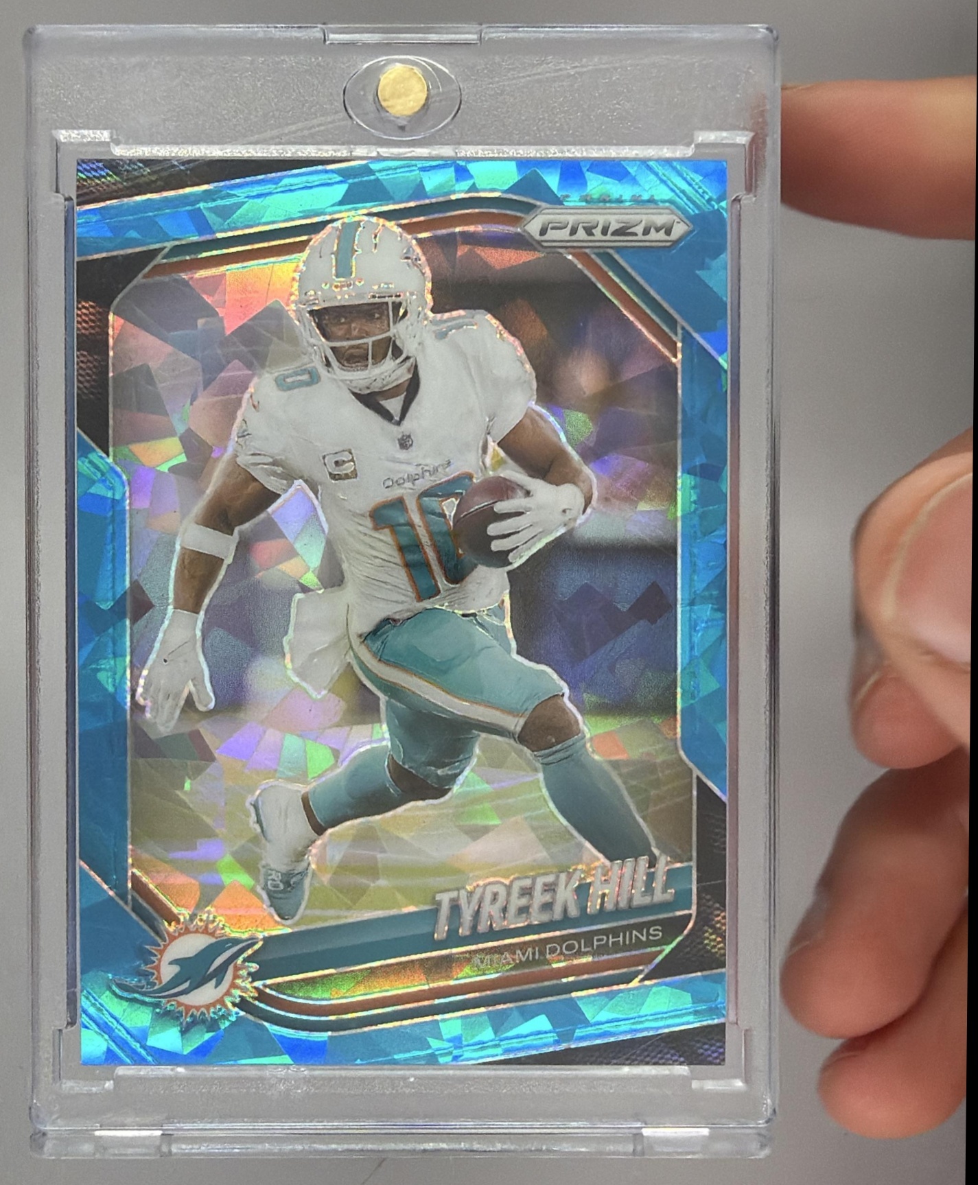 Card image for 2025 Panini Football Prizm Tyreek Hill Blue Ice /99 #249 Miami Dolphins