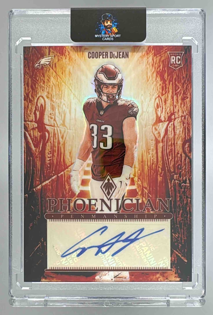 Card image for 2024 Panini Phoenix Cooper DeJean Phoenician Rookie Penmanship Lazer #PRP-CDN RC Auto Eagles