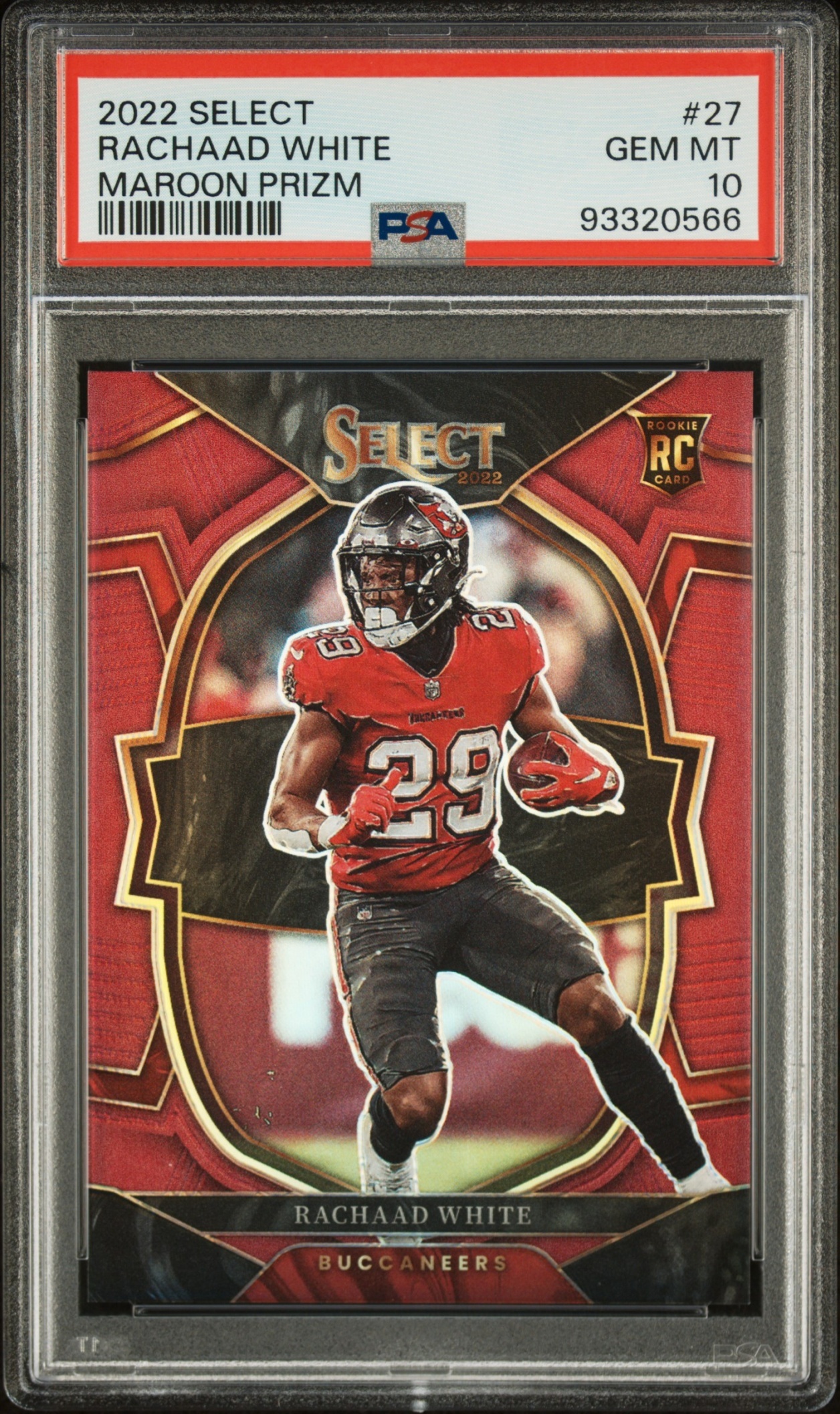 Card image for 2022 Panini Select Rachaad White Maroon Prizm /149 #27 RC Concourse Buccaneers
