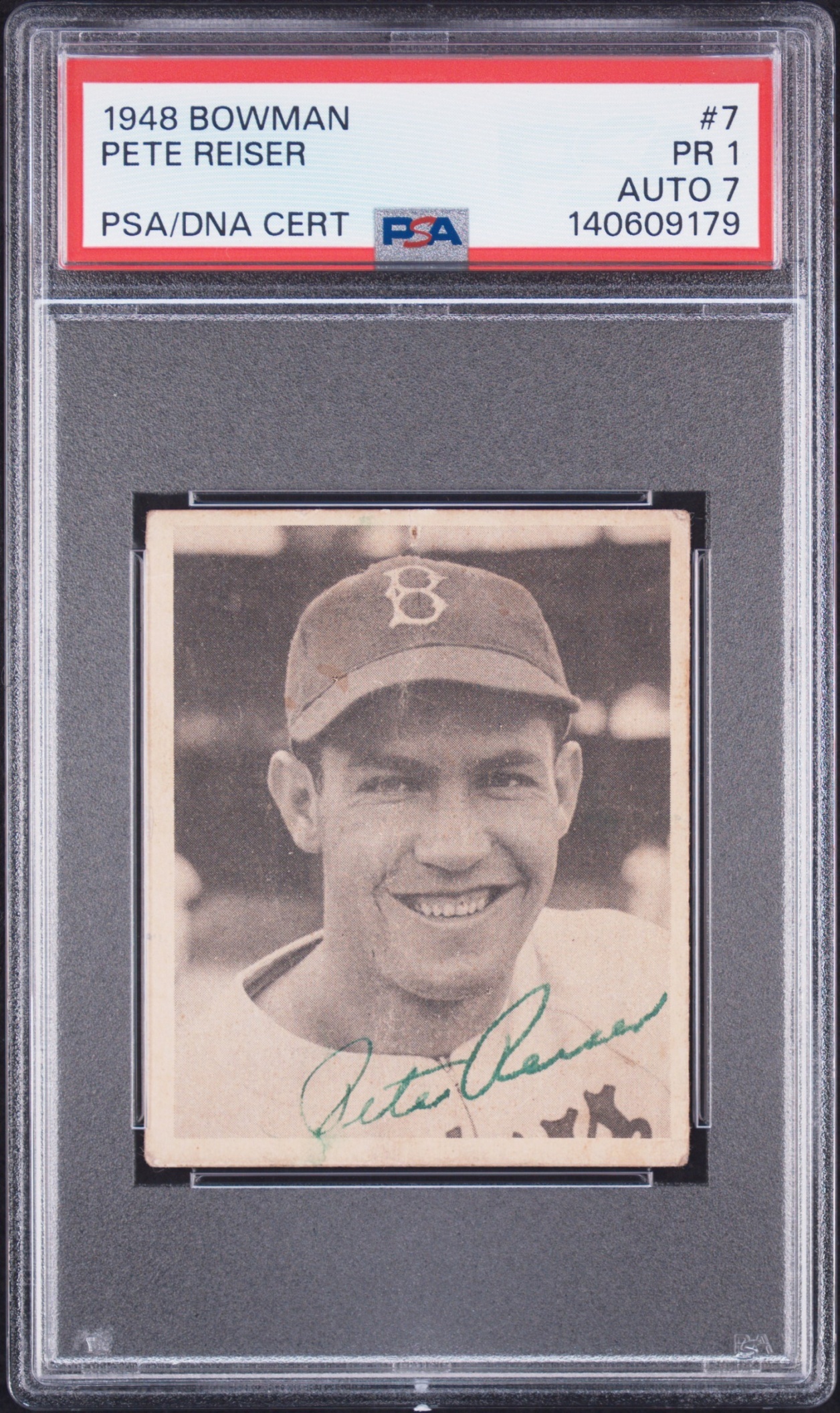 1948 Bowman Baseball Pete Reiser #7 RC Brooklyn Dodgers PSA 1 AUTO 7