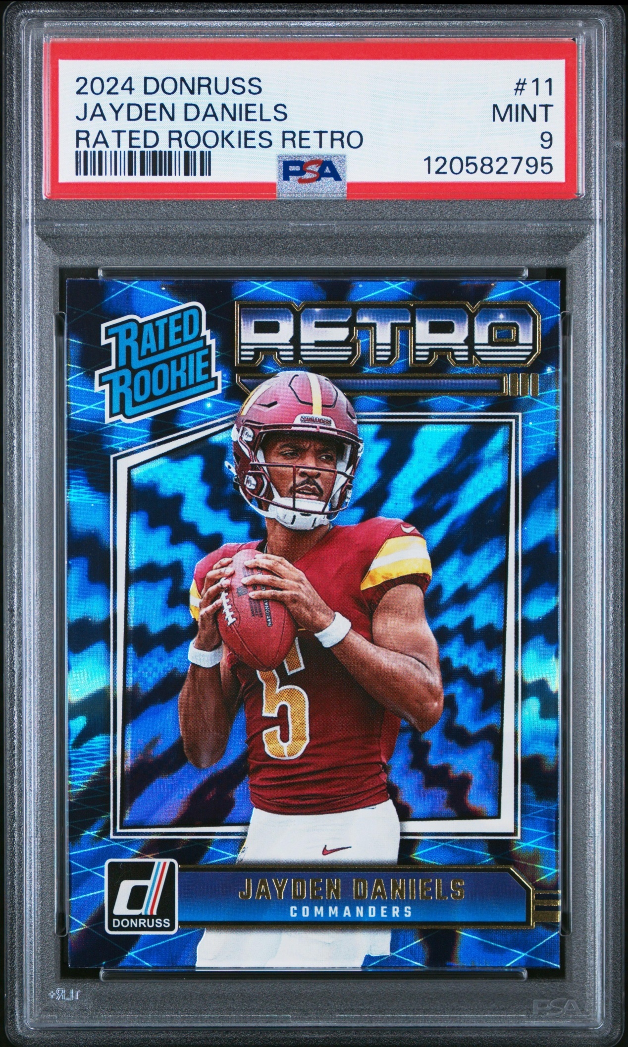 Card image for 2024 Panini Donruss Jayden Daniels Retro Rated Rookie #11 Commanders