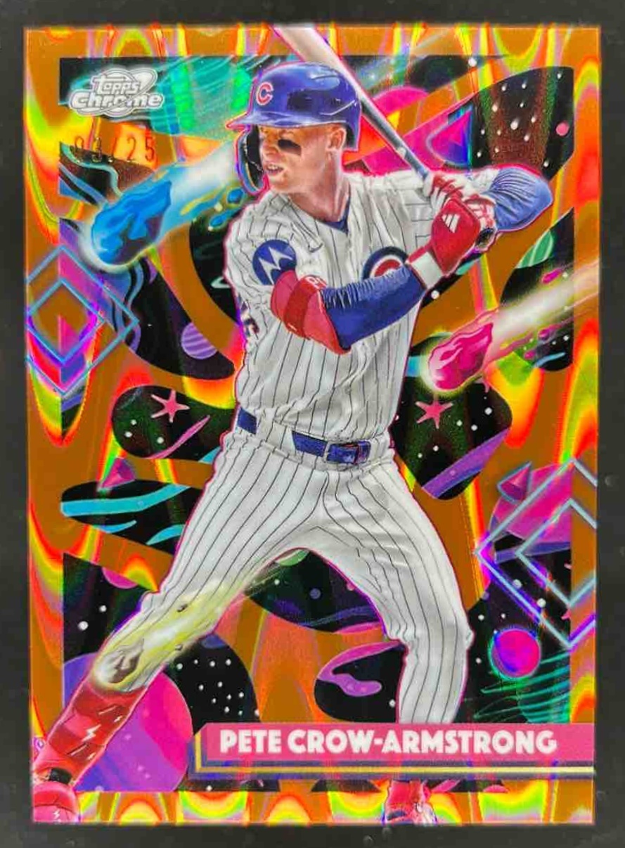 Card image for Pete Crow-Armstrong 2025 Topps Cosmic Chrome Orange Galactic Refractor /25