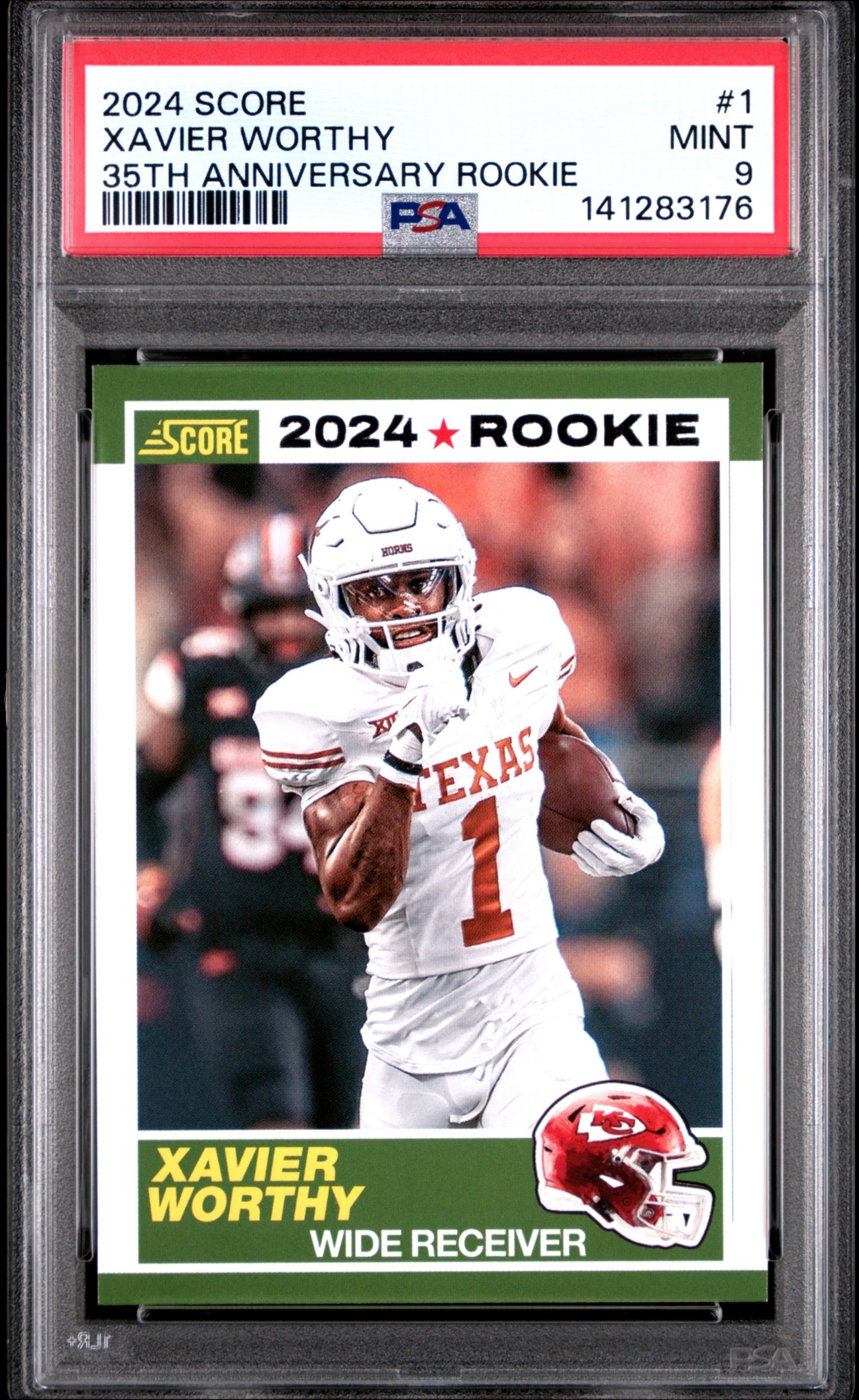 Card image for 2024 Panini Score Xavier Worthy 35th Anniversary Rookies #1 RC Chiefs