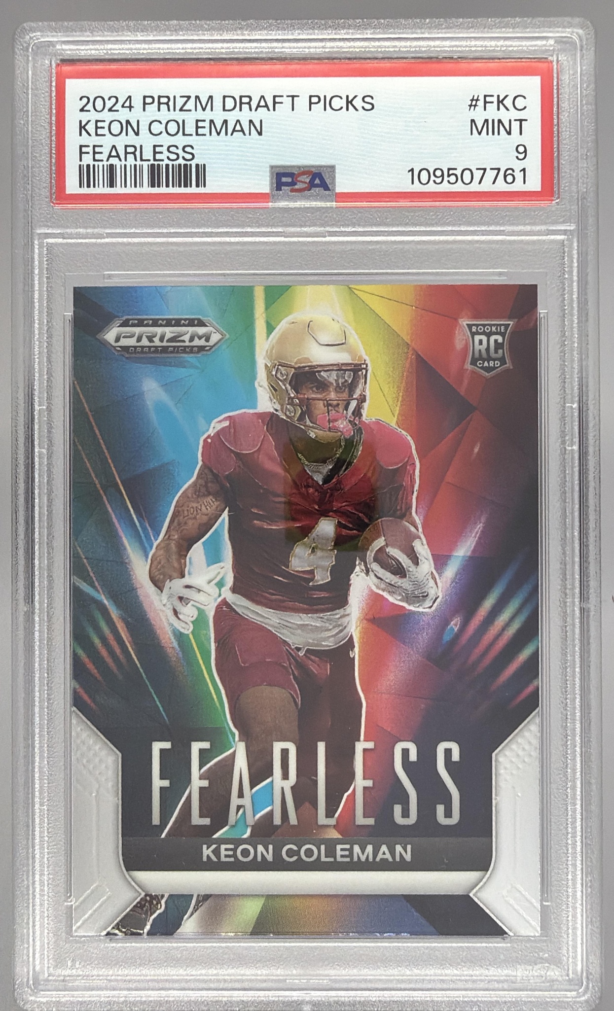 Card image for 2024 Panini Prizm Collegiate Draft Picks Keon Coleman Fearless Red Ice #F-KC RC Seminoles