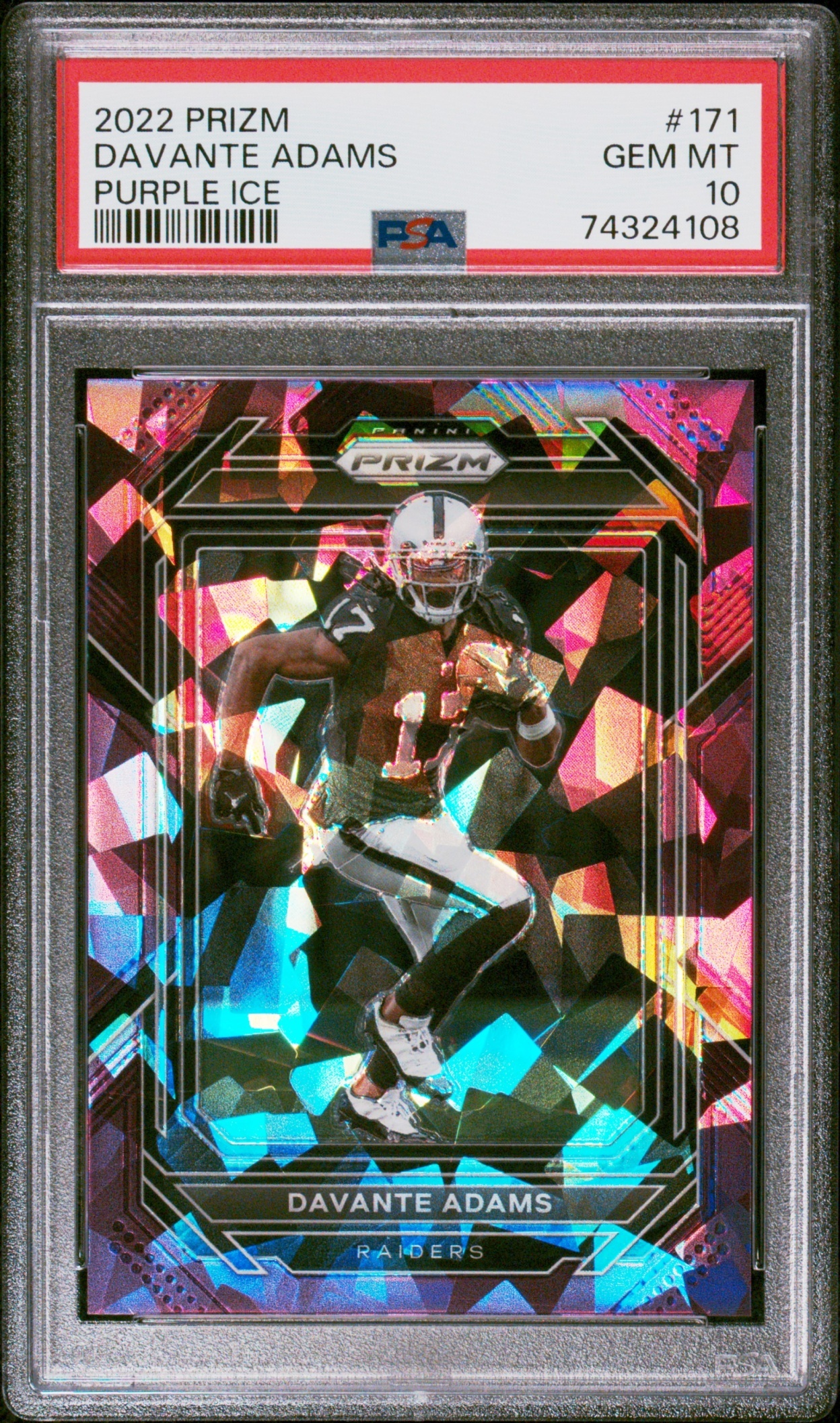 Card image for 2022 Panini Football Prizm Davante Adams Purple Ice /225 #171 Las Vegas Raiders
