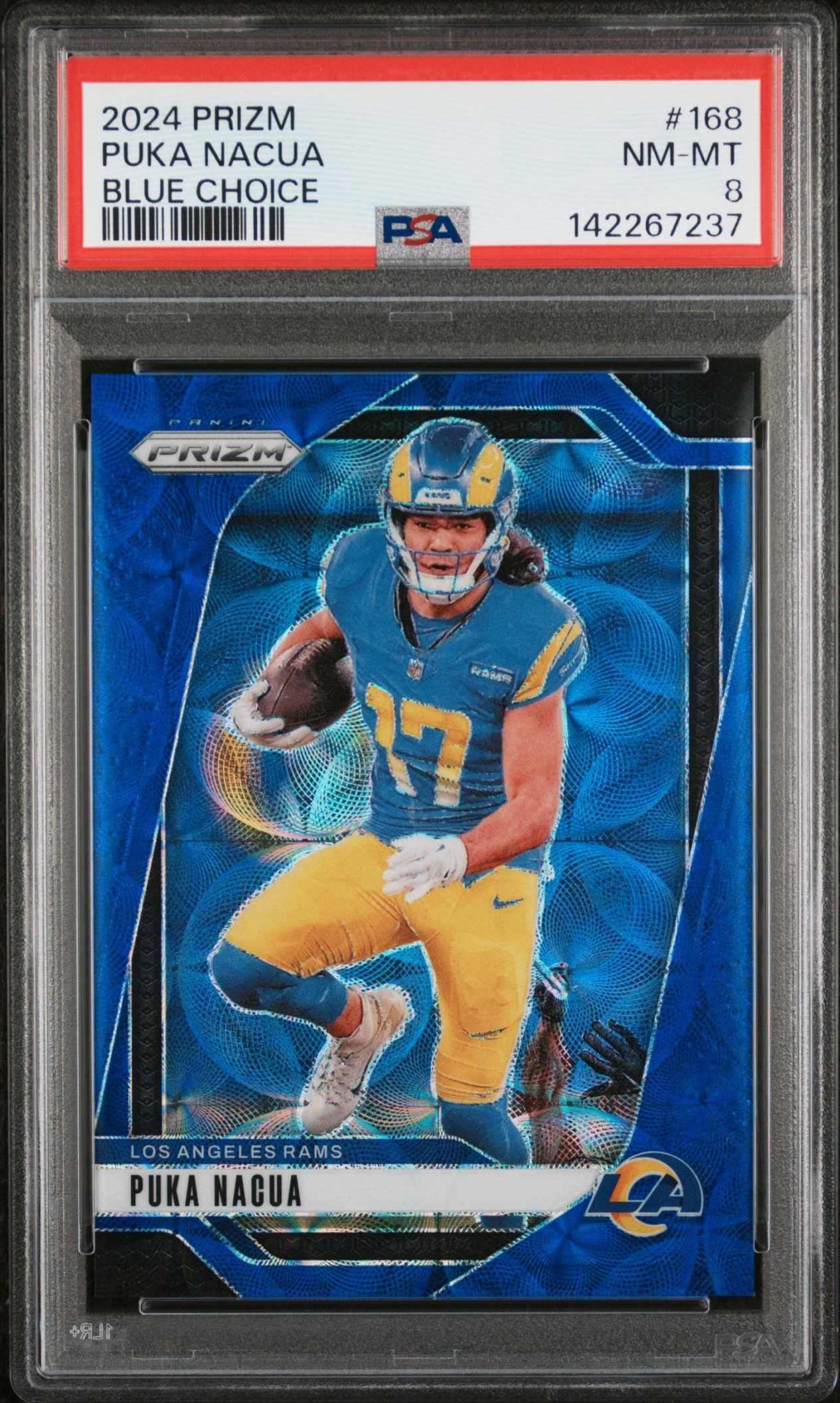 Card image for 2024 Panini Football Prizm Puka Nacua Choice Blue /14 #168 Los Angeles Rams