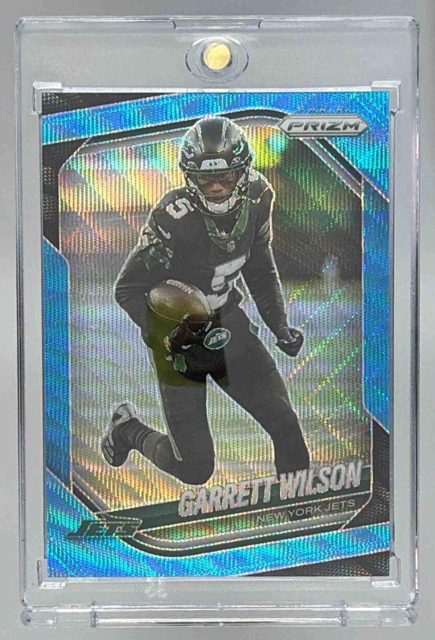 Card image for 2025 Panini Football Prizm Garrett Wilson Blue Wave /230 #178 New York Jets
