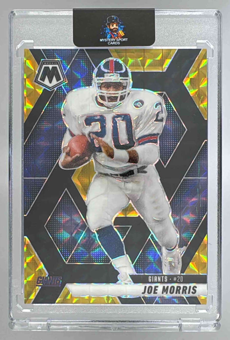 Card image for 2025 Panini Mosaic Joe Morris Choice Black Gold Prizm /8 #52 Giants