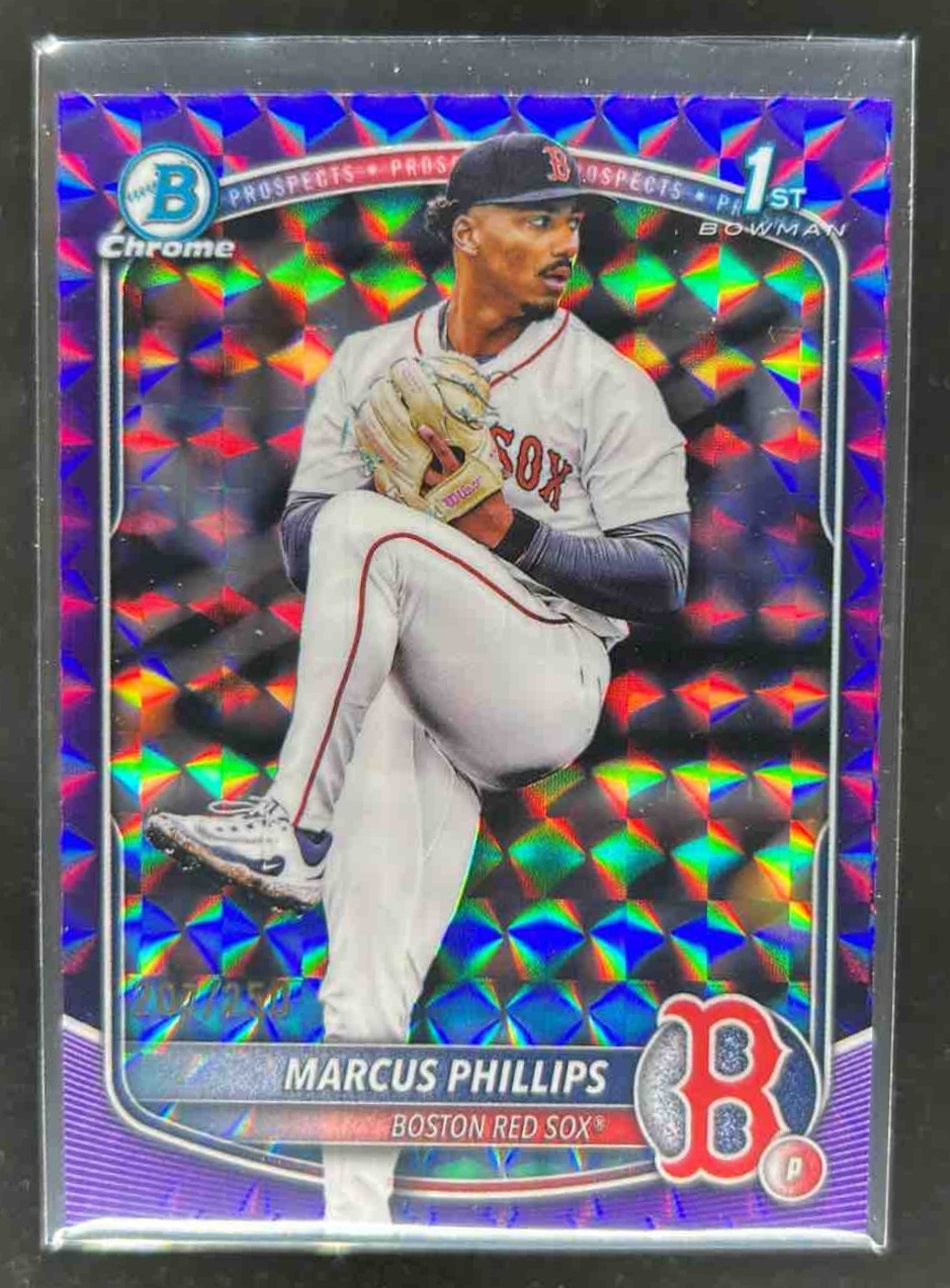 Card image for Marcus Phillips 2025 Bowman Draft Chrome Purple Geometric Refractor /250