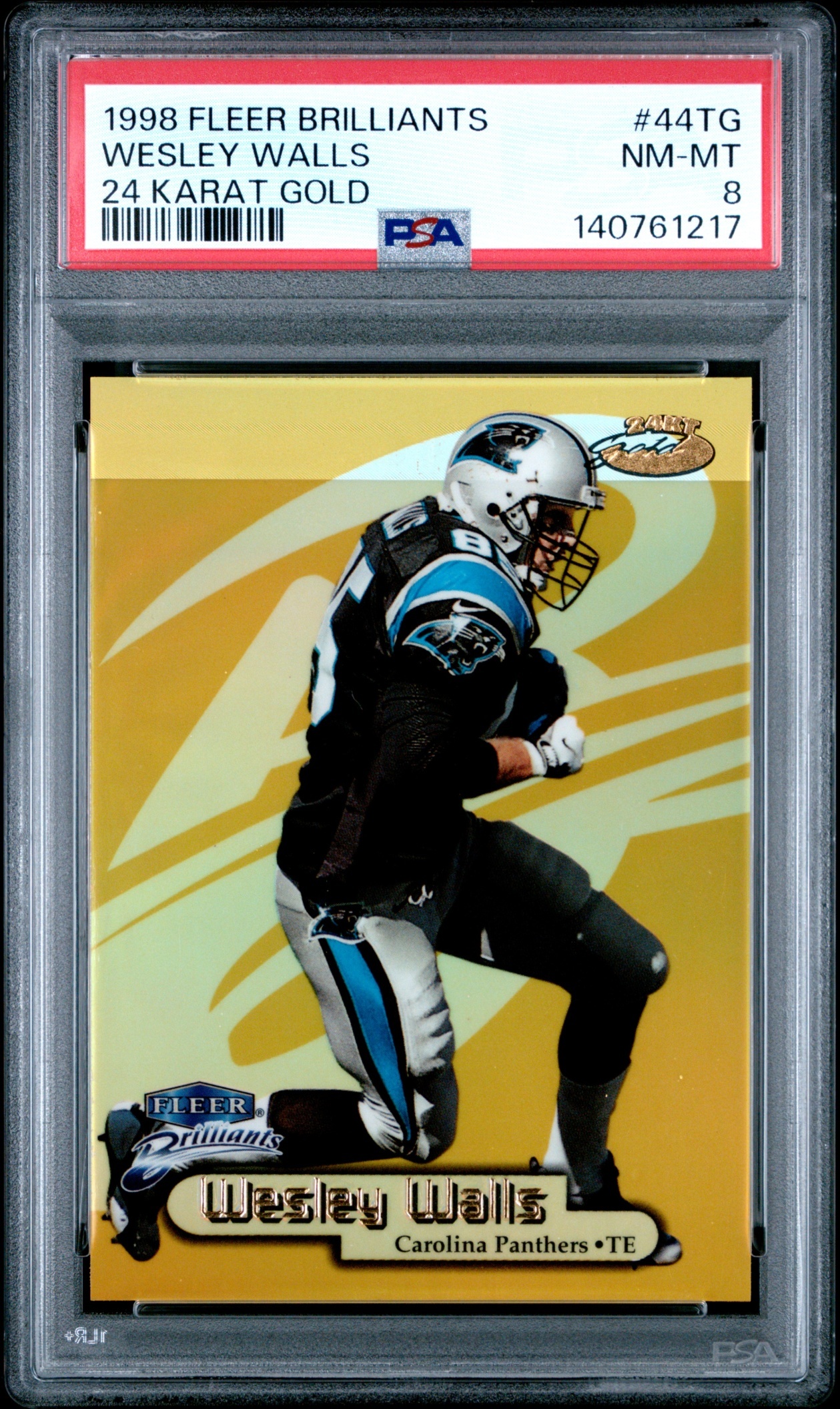 1998 Fleer Brilliants Wesley Walls 24 Karat Gold /24 #44TG Panthers PSA 8