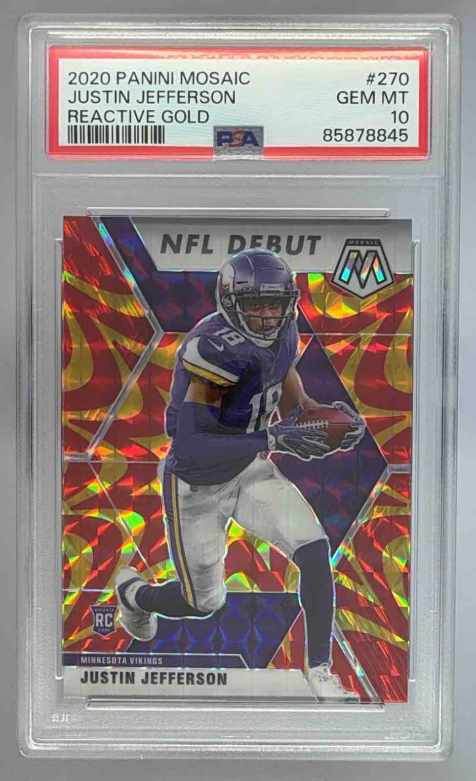Card image for 2020 Panini Football Prizm Justin Jefferson Gold /10 #398 RC Minnesota Vikings