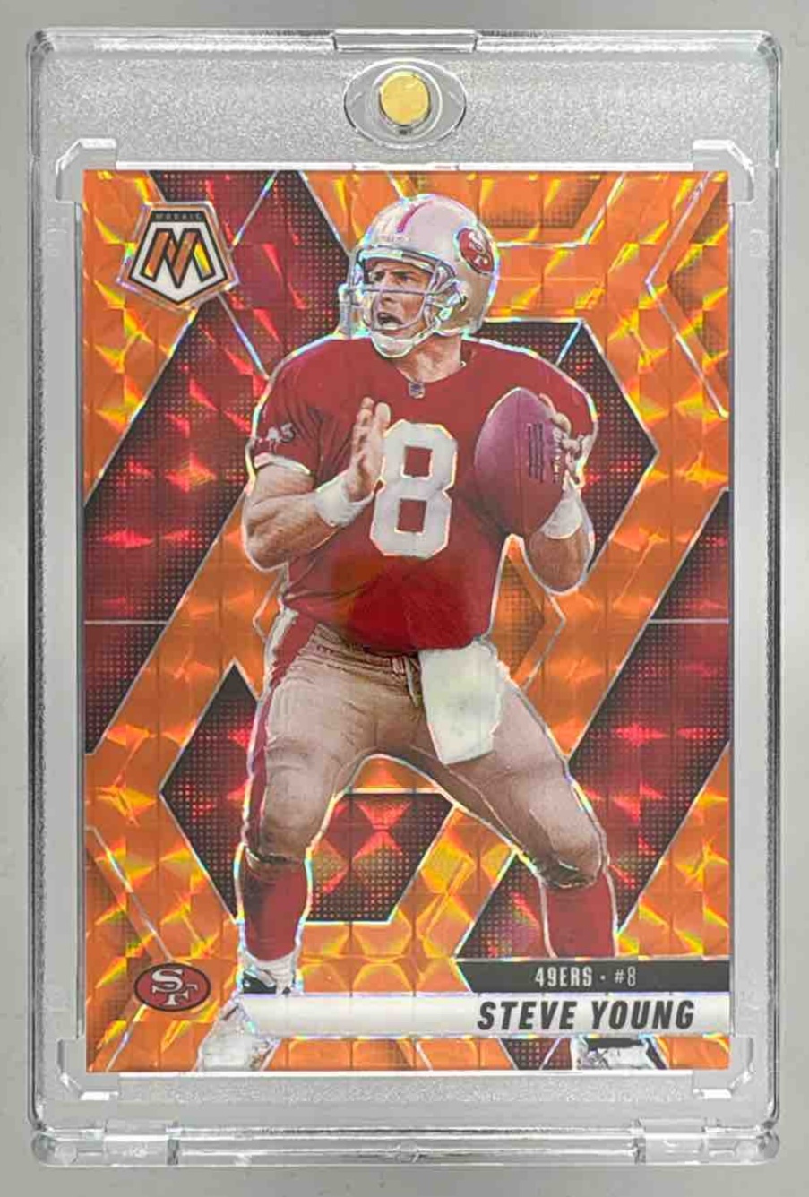 Card image for 2025 Panini Mosaic Steve Young Orange Prizm /199 #10 49ers