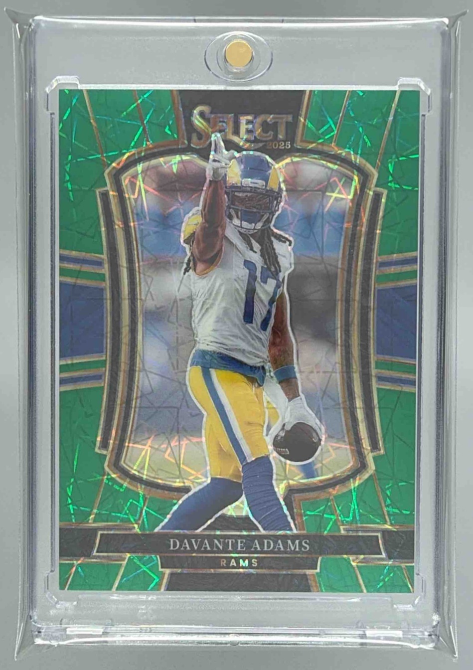 Card image for 2025 Panini Select Davante Adams Premier Level Green Prizm /5 #120 Rams