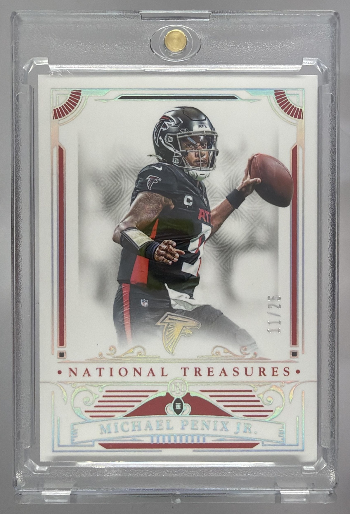 Card image for 2025 Panini Phoenix Michael Penix Jr. Thunderbirds Green Seismic Prizm /25 #2 Falcons
