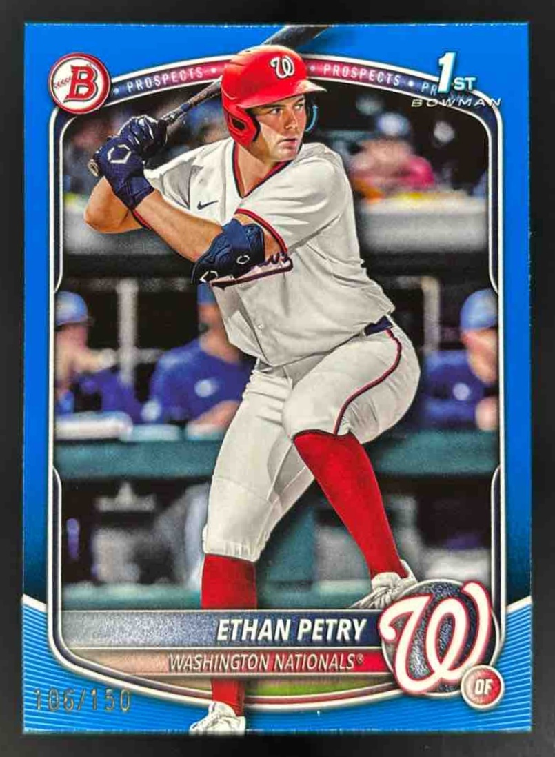 Card image for 2025 Bowman Draft Ethan Petry Blue Border /150 #BD-151 Nationals