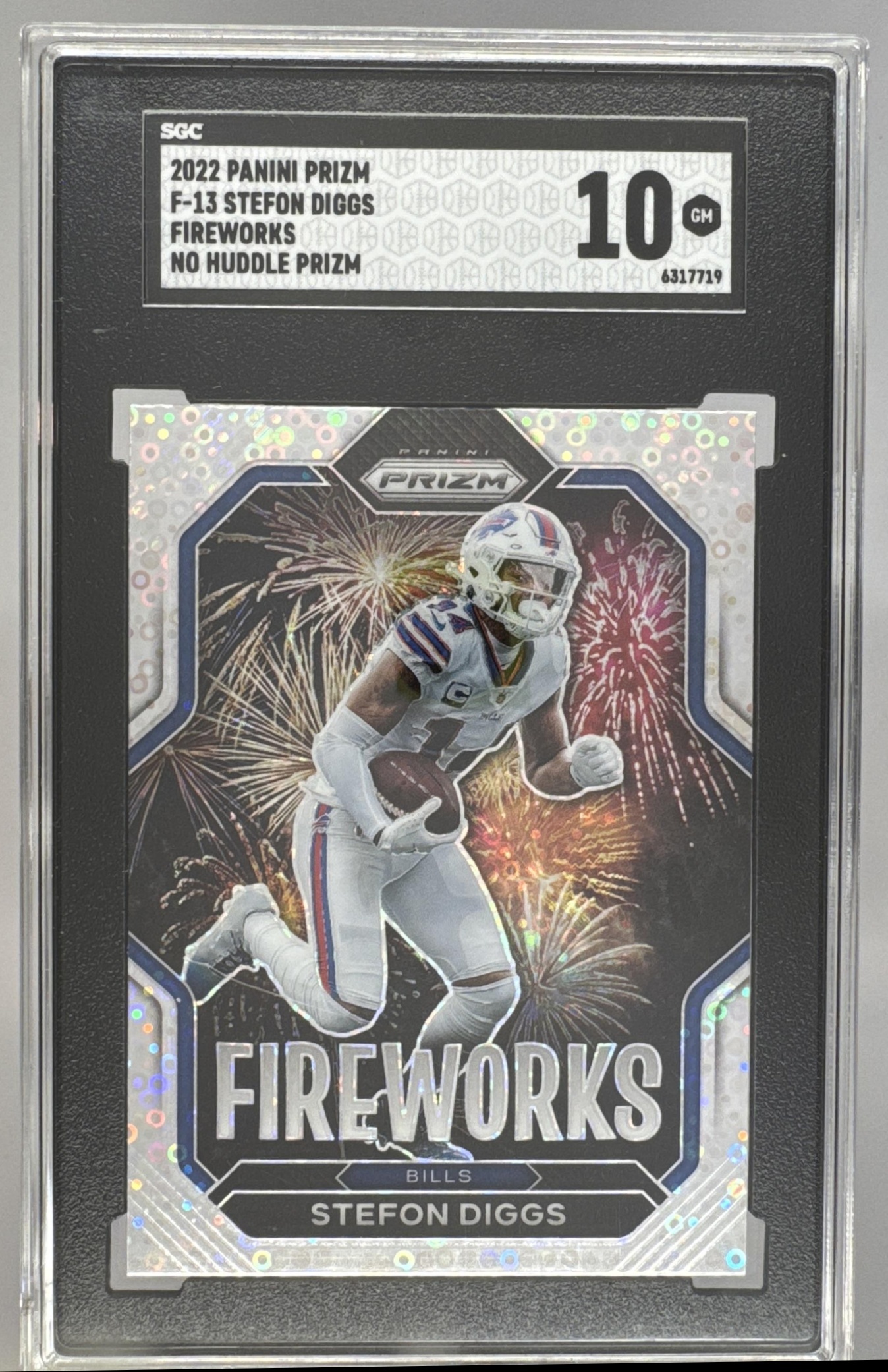 Card image for 2022 Panini Prizm Stefon Diggs Fireworks No Huddle Prizms #F-13 Bills