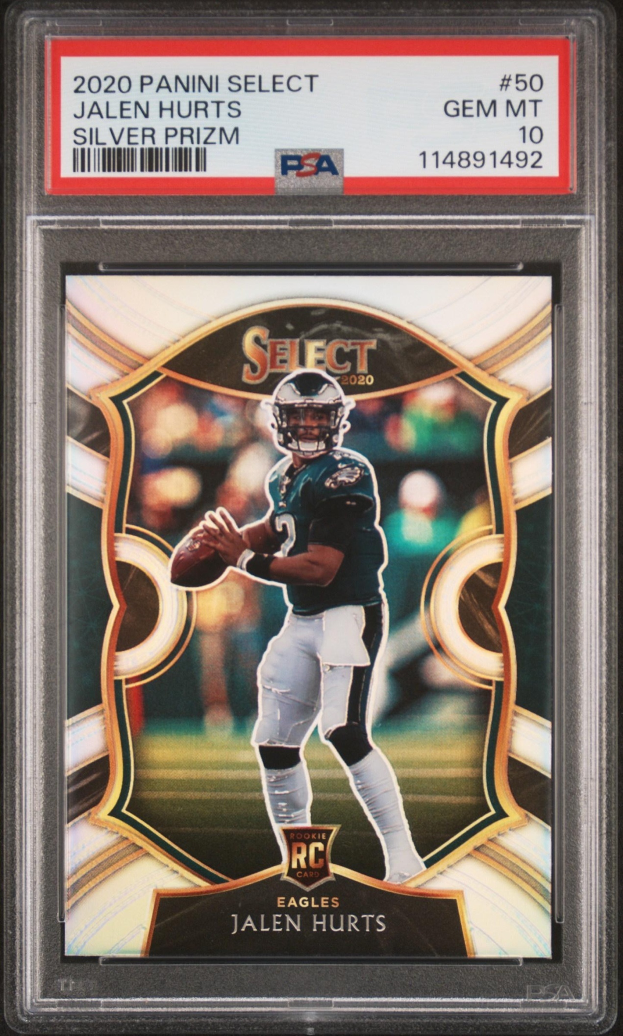 Card image for 2020 Panini Select Jalen Hurts Silver Prizm #50 RC Concourse Eagles