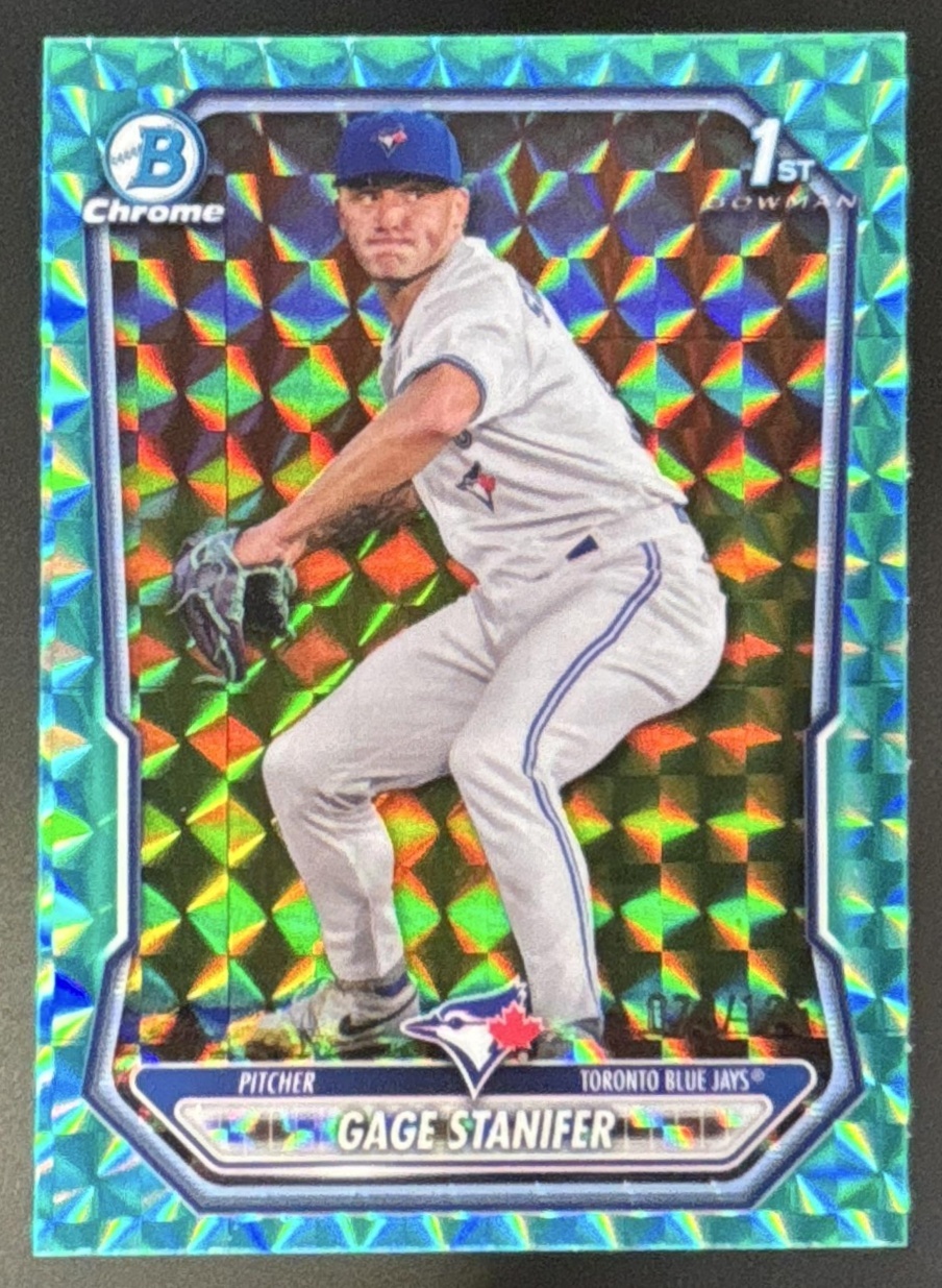 Card image for 2026 Bowman Gage Stanifer Chrome Aqua Geometric Refractor /125 1st Prospect