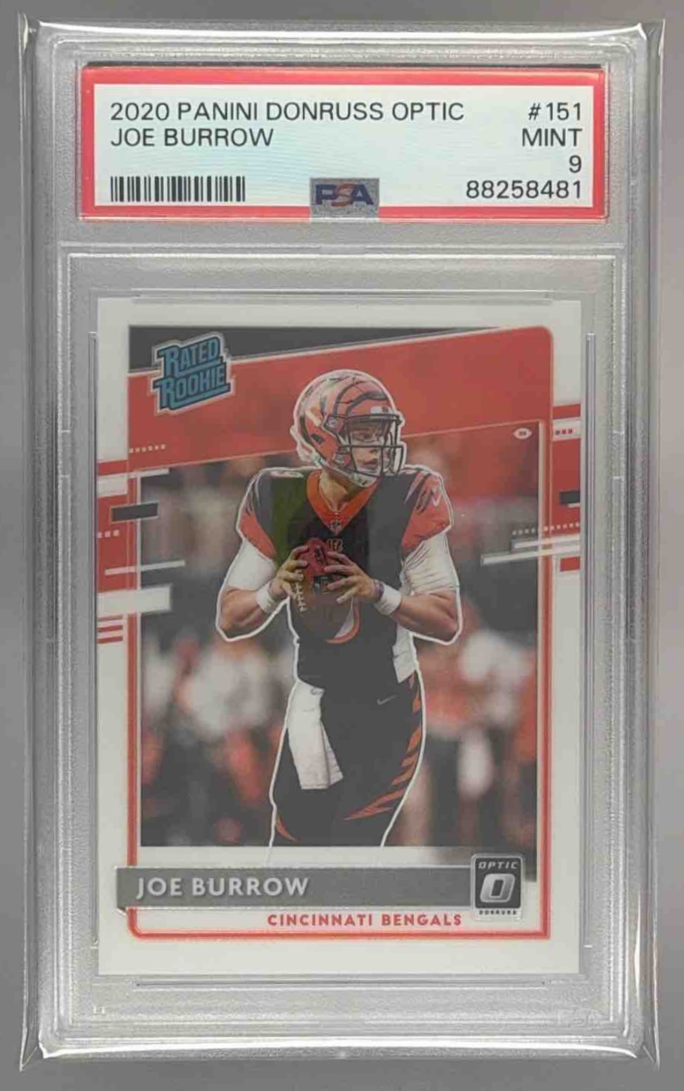 Card image for 2020 Panini Donruss Optic Joe Burrow Bronze Prizm #151 RC Bengals